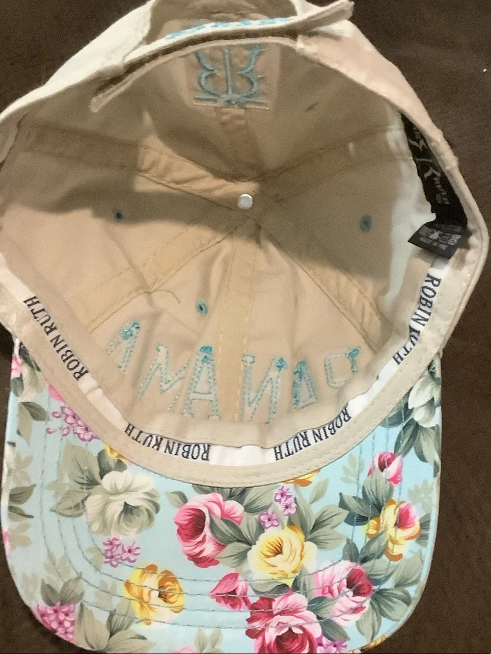 Robin Ruth Beige Baseball Cap with Floral Brim